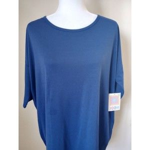 Lulu Roe Women's Med. Blue Round Neck Short Sleeve Hi-Low Loose Fit T-Shirt